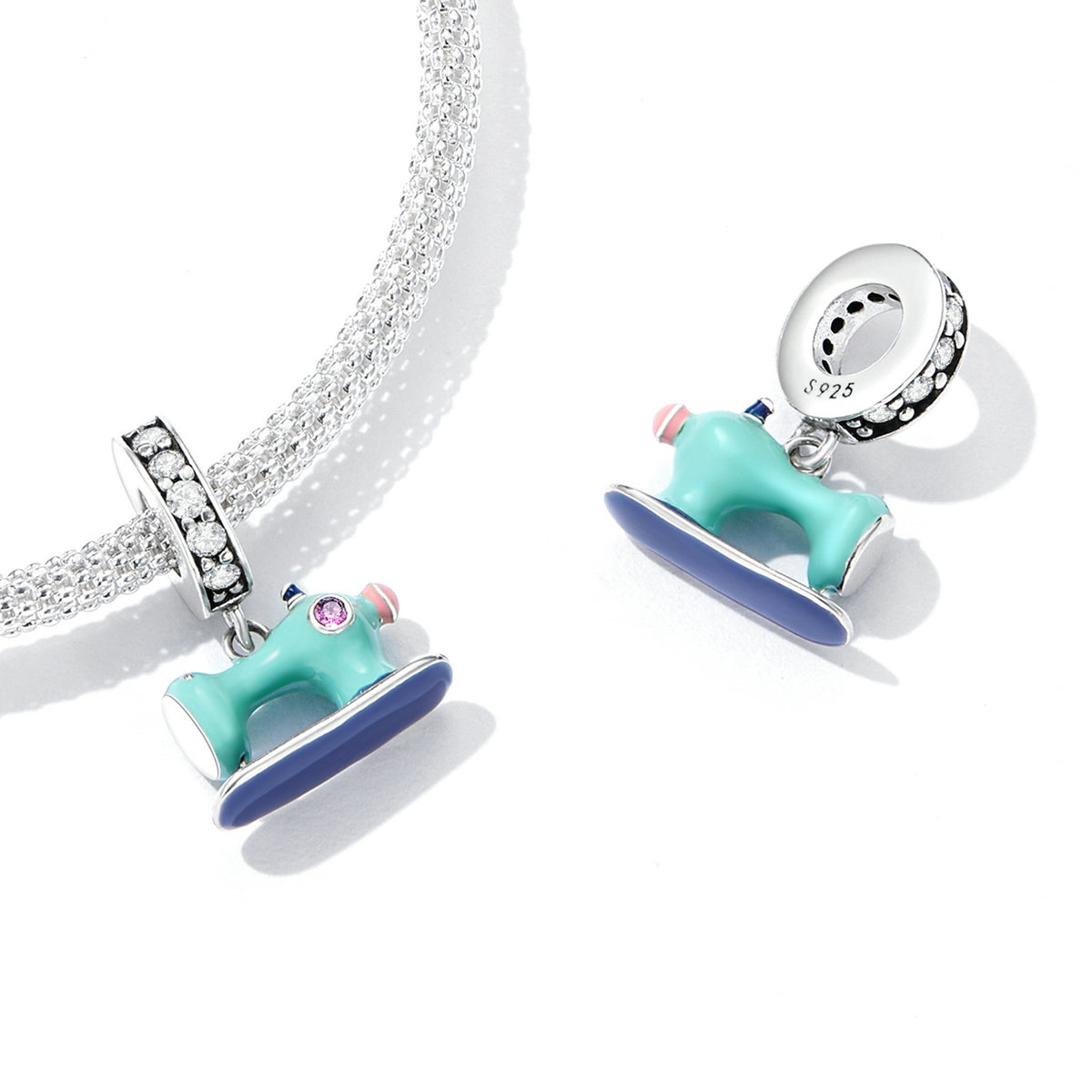 Sterling Silver Sewing Machine Hypoallergenic Dangle Charm