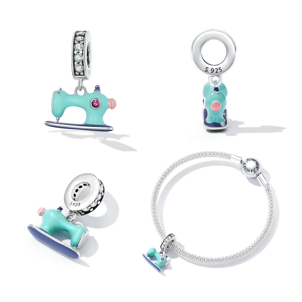 Sterling Silver Sewing Machine Hypoallergenic Dangle Charm