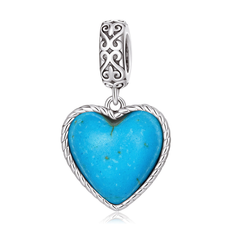 Sterling Silver Blue Turquoise Heart Dangle Hypoallergenic Charm