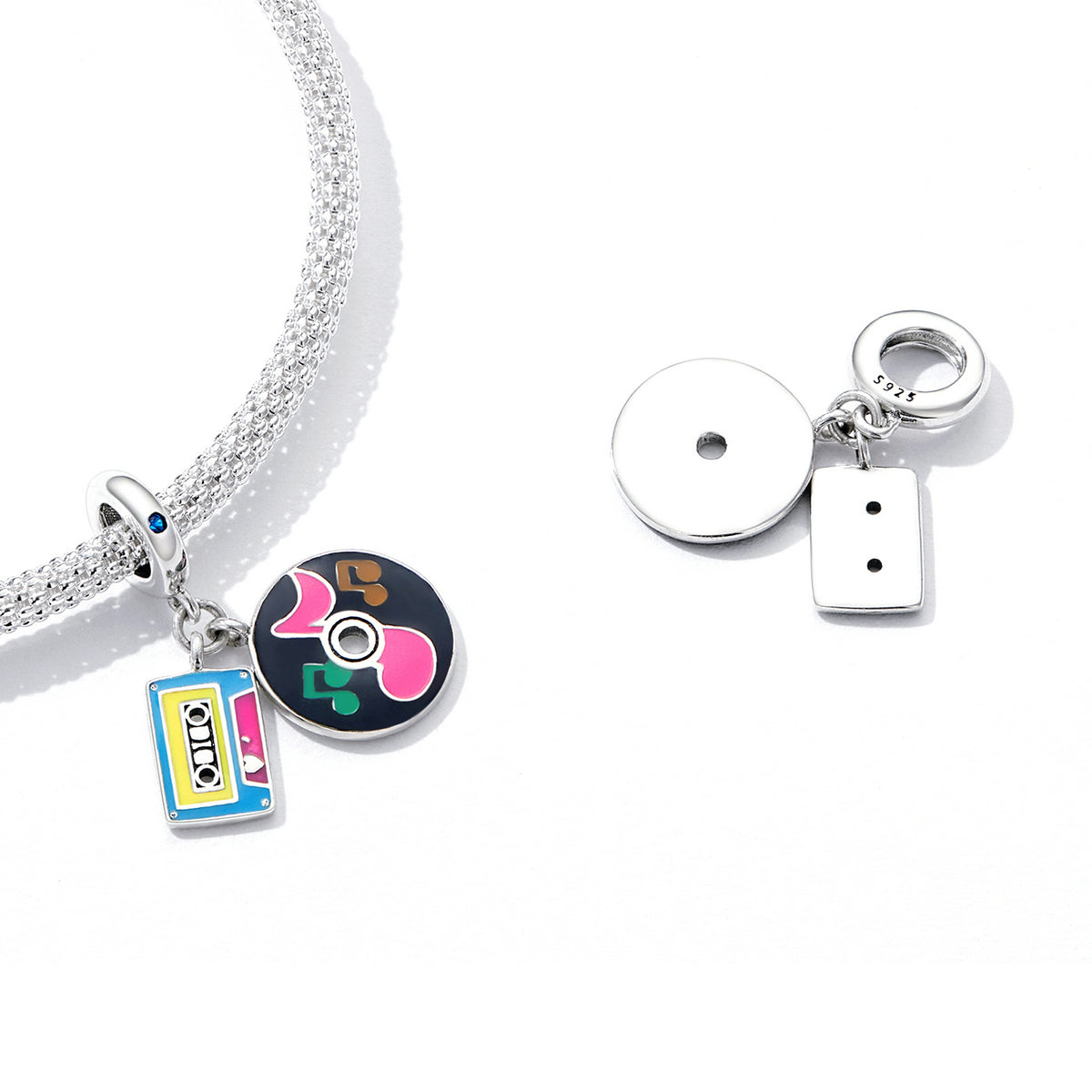 Sterling Silver Tape & Compact Disc Hypoallergenic Dangle Charm