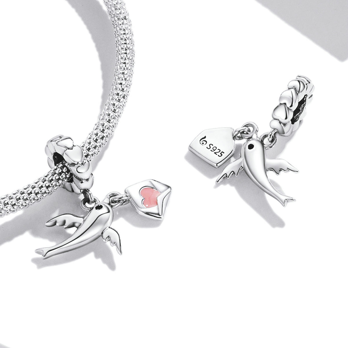 Sterling Silver Love Bird Hypoallergenic Dangle Charm