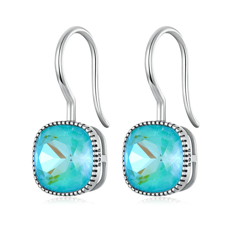Sterling Silver Brilliant Square Hook Hypoallergenic Earrings