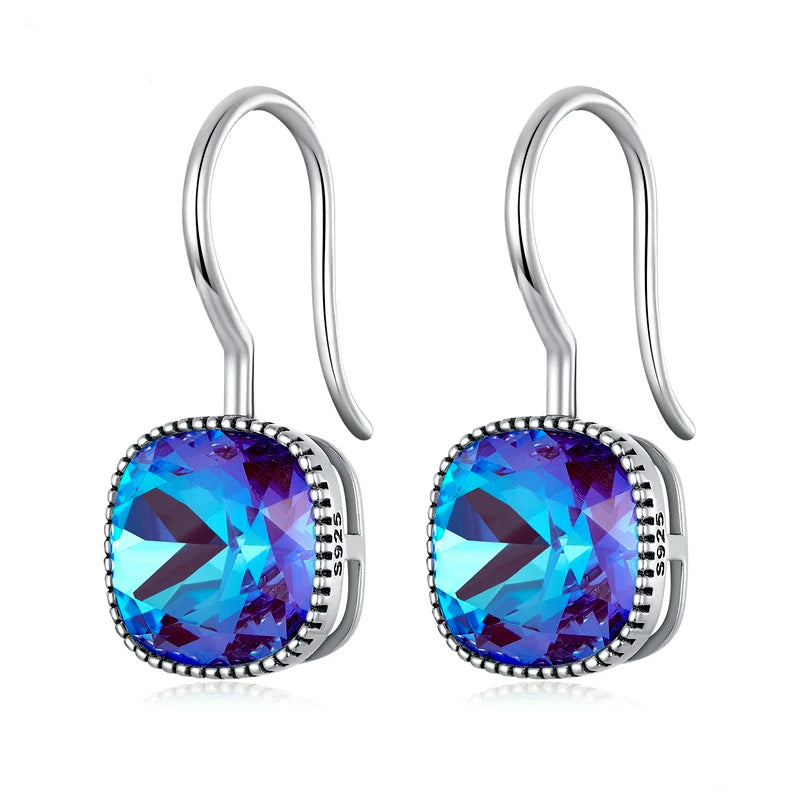 Sterling Silver Brilliant Square Hook Hypoallergenic Earrings