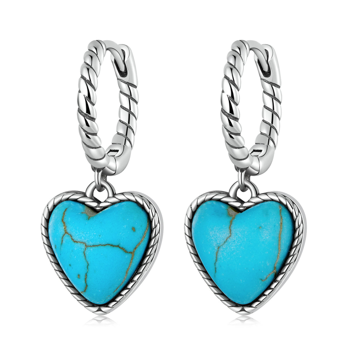 Sterling Silver Turquoise Heart Huggie Hypoallergenic Earrings