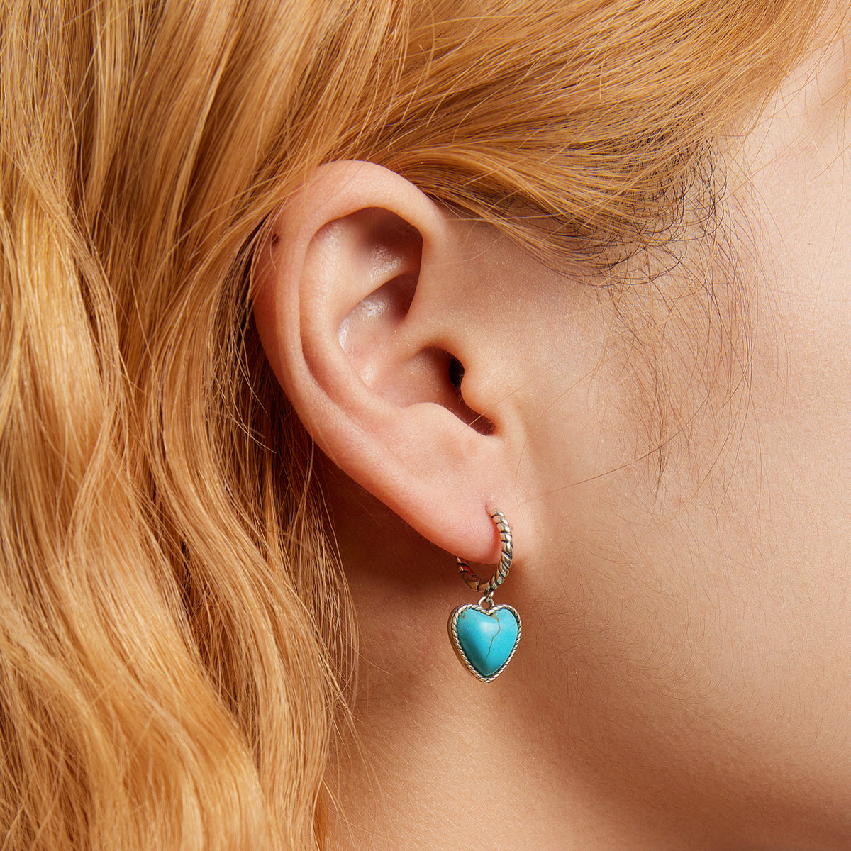 Sterling Silver Turquoise Heart Huggie Hypoallergenic Earrings