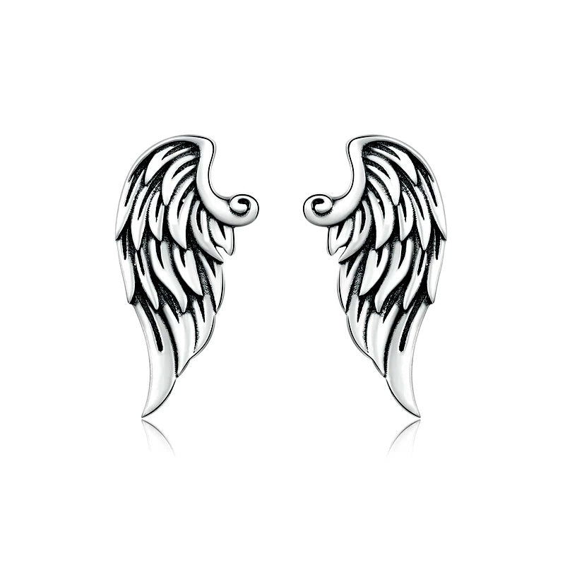 Sterling Silver Imposing Angel Wing Stud Hypoallergenic Earrings