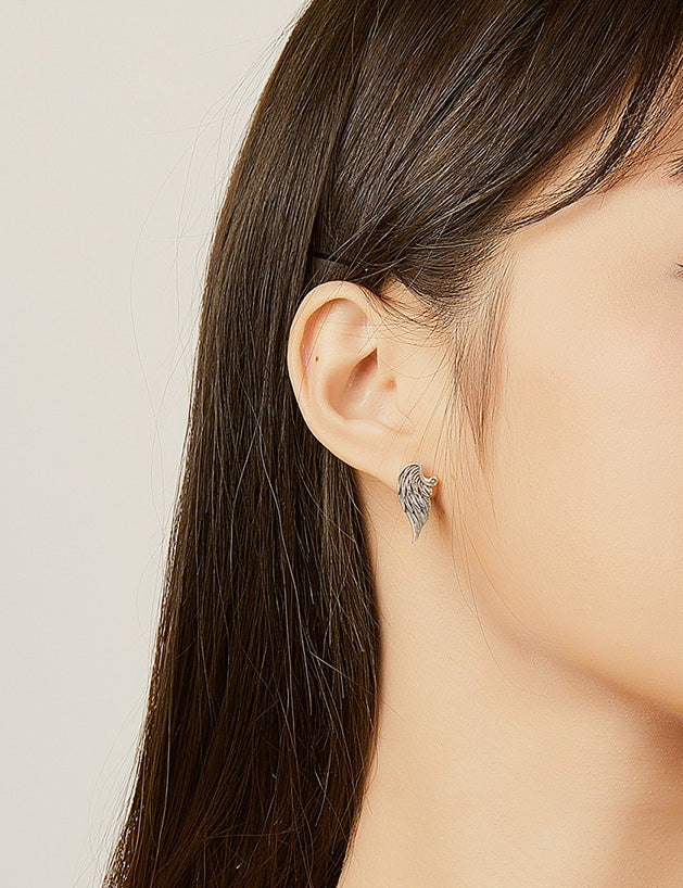 Sterling Silver Imposing Angel Wing Stud Hypoallergenic Earrings