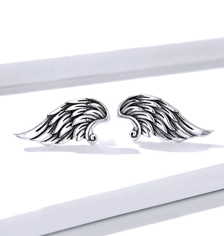 Sterling Silver Imposing Angel Wing Stud Hypoallergenic Earrings