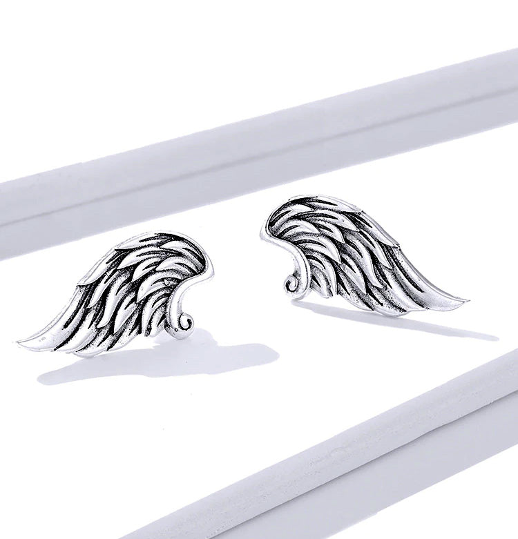 Sterling Silver Imposing Angel Wing Stud Hypoallergenic Earrings