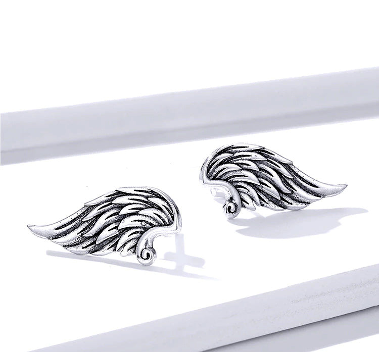 Sterling Silver Imposing Angel Wing Stud Hypoallergenic Earrings