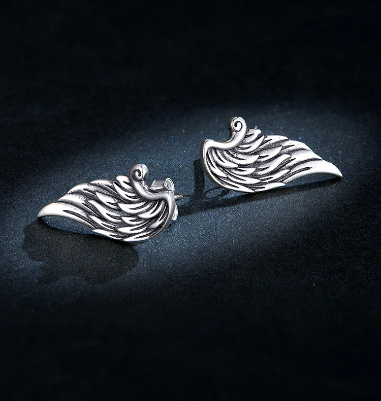 Sterling Silver Imposing Angel Wing Stud Hypoallergenic Earrings