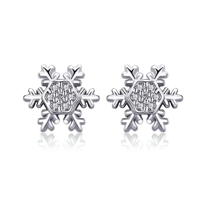 Sterling Silver Shiny Snowflake Stud Hypoallergenic Earrings
