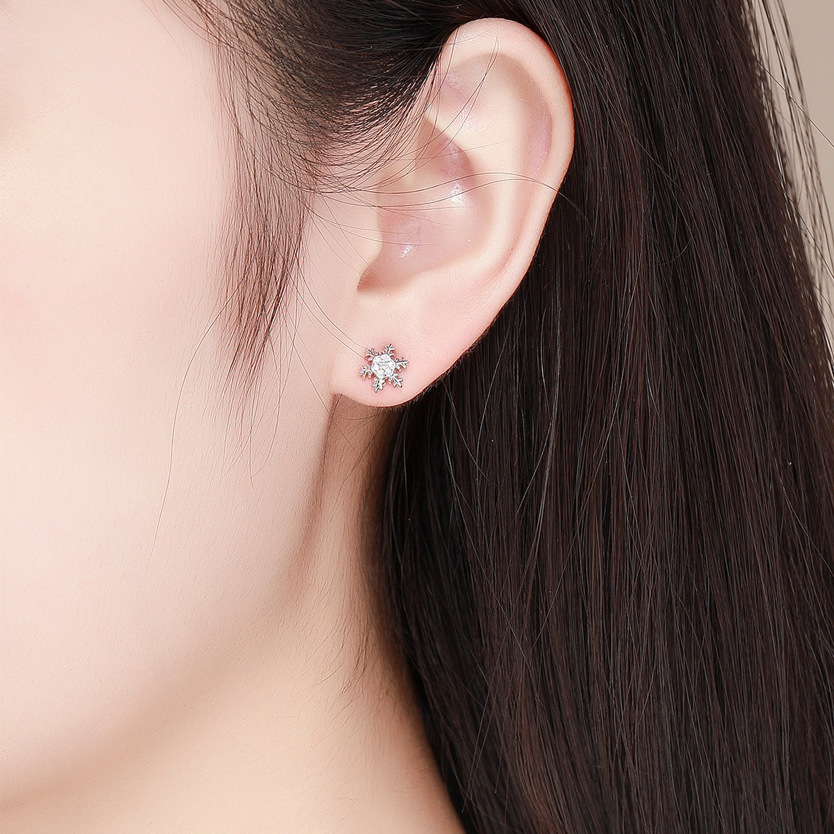 Sterling Silver Shiny Snowflake Stud Hypoallergenic Earrings