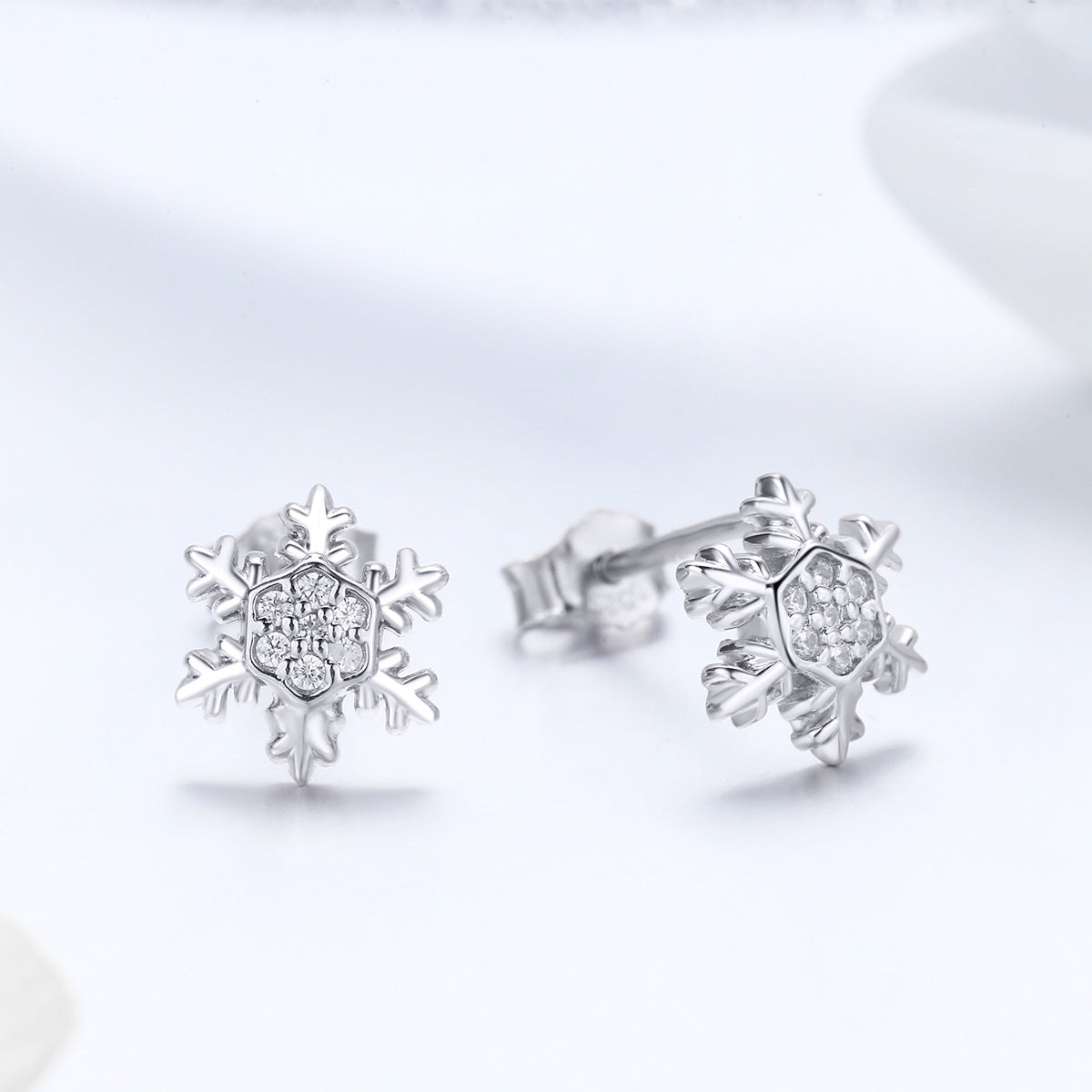 Sterling Silver Shiny Snowflake Stud Hypoallergenic Earrings