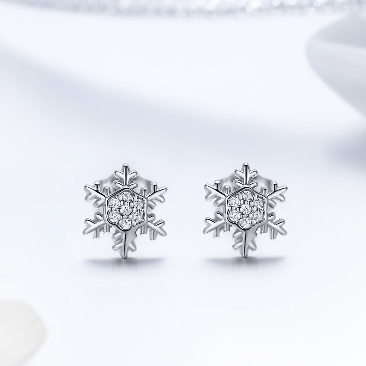 Sterling Silver Shiny Snowflake Stud Hypoallergenic Earrings