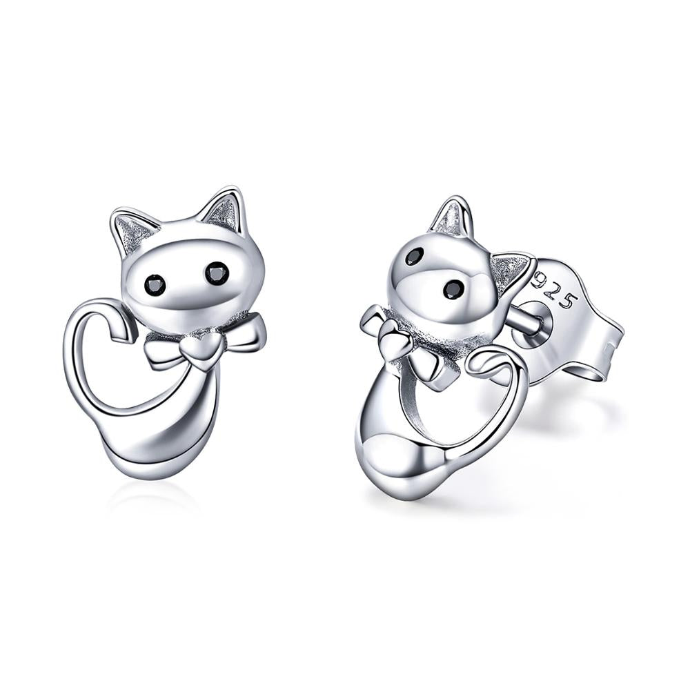 Sterling Silver Sticky Cat Stud Hypoallergenic Earrings