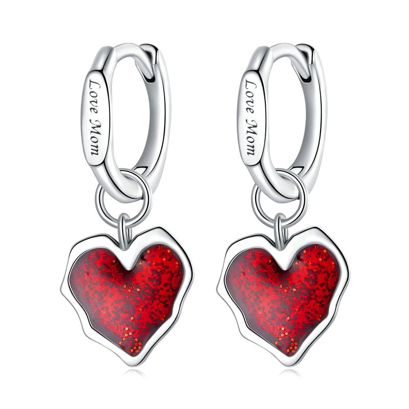 Sterling Silver Love Mom Huggie Hypoallergenic Earrings