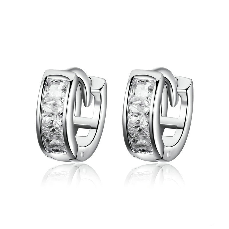 Sterling Silver Clear CZ Round Huggie Hypoallergenic Earrings
