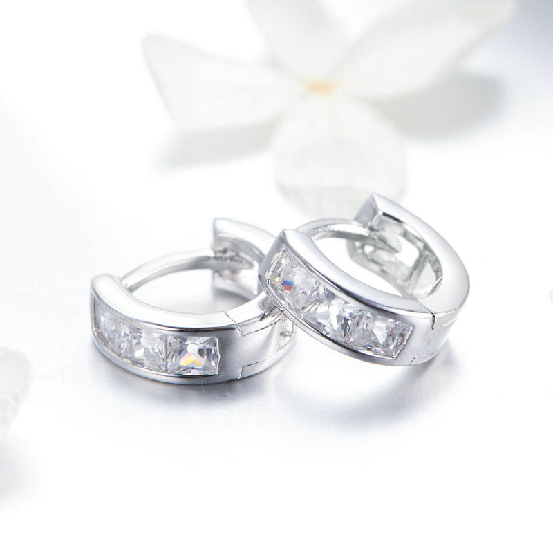 Sterling Silver Clear CZ Round Huggie Hypoallergenic Earrings