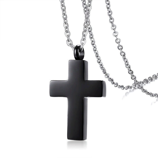 Stainless Steel Simple Cross Urn Necklace (For Human Or Pet Ashes)