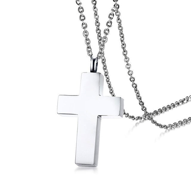 Stainless Steel Simple Cross Urn Necklace (For Human Or Pet Ashes)