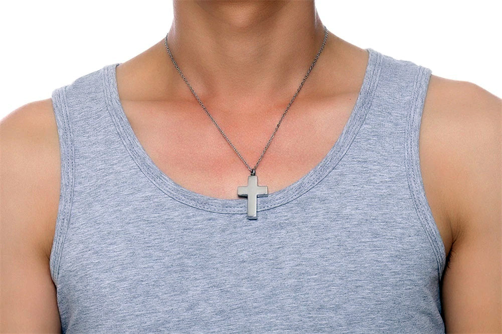 Stainless Steel Simple Cross Urn Necklace (For Human Or Pet Ashes)