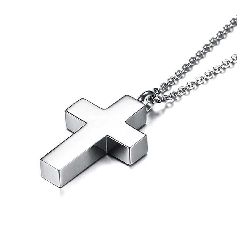 Stainless Steel Simple Cross Urn Necklace (For Human Or Pet Ashes)
