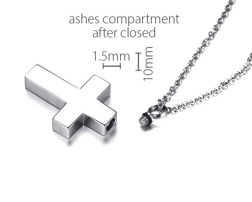 Stainless Steel Simple Cross Urn Necklace (For Human Or Pet Ashes)