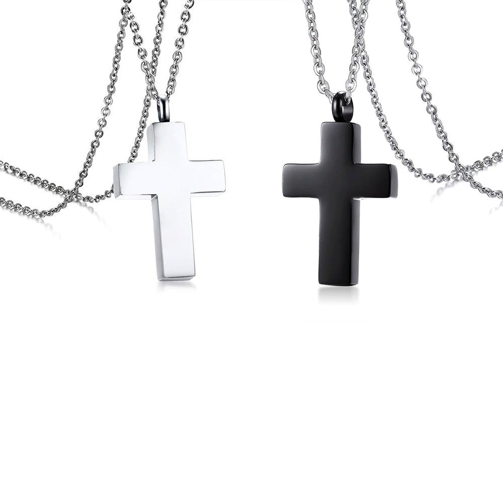Stainless Steel Simple Cross Urn Necklace (For Human Or Pet Ashes)
