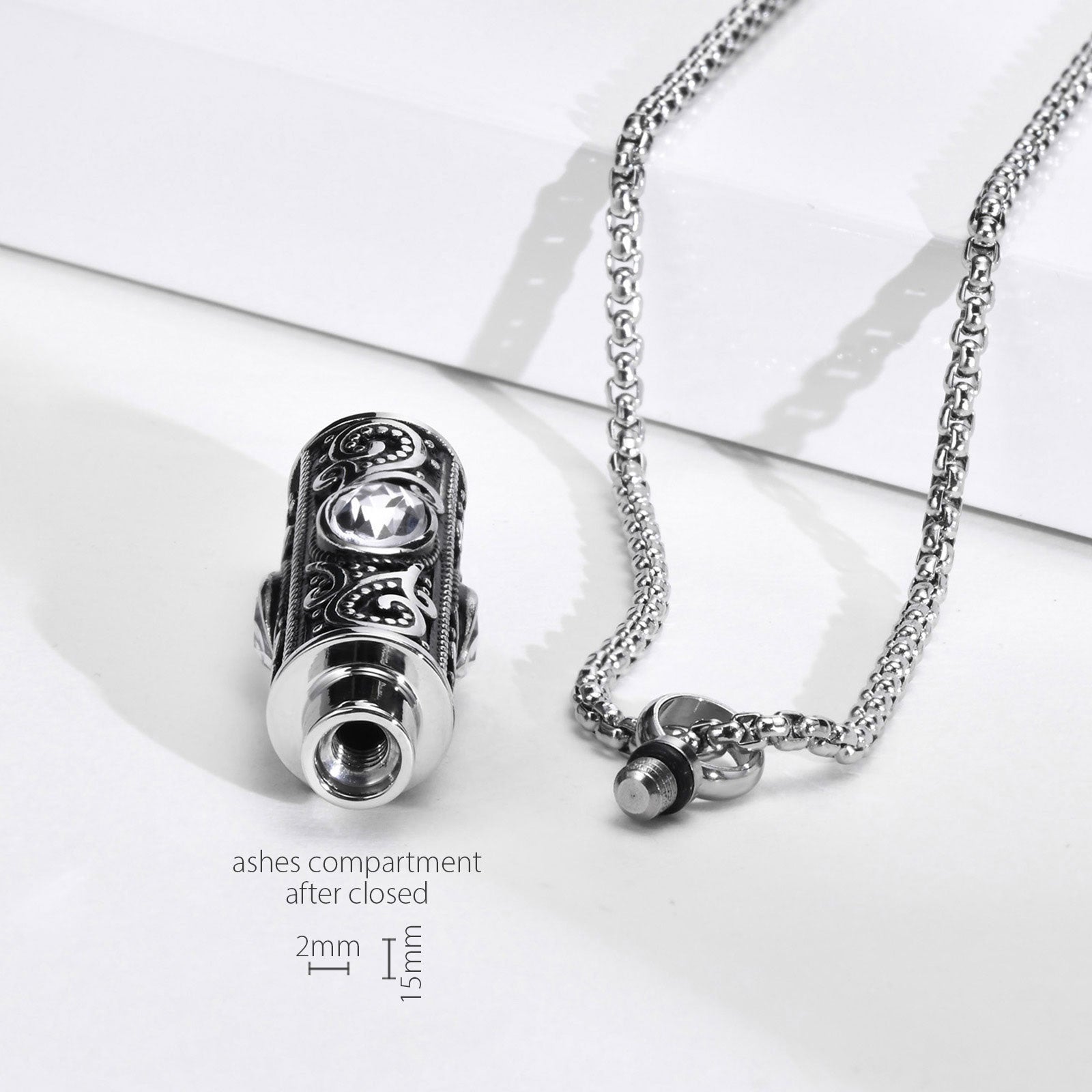 Stainless Steel Birthstone Cylindrical Urn Necklace (For Human Or Pet Ashes)