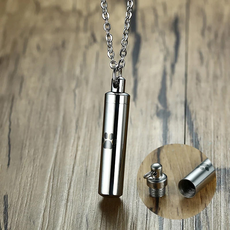 Stainless Steel Pet Tube Urn Necklace (For Pet Ashes)