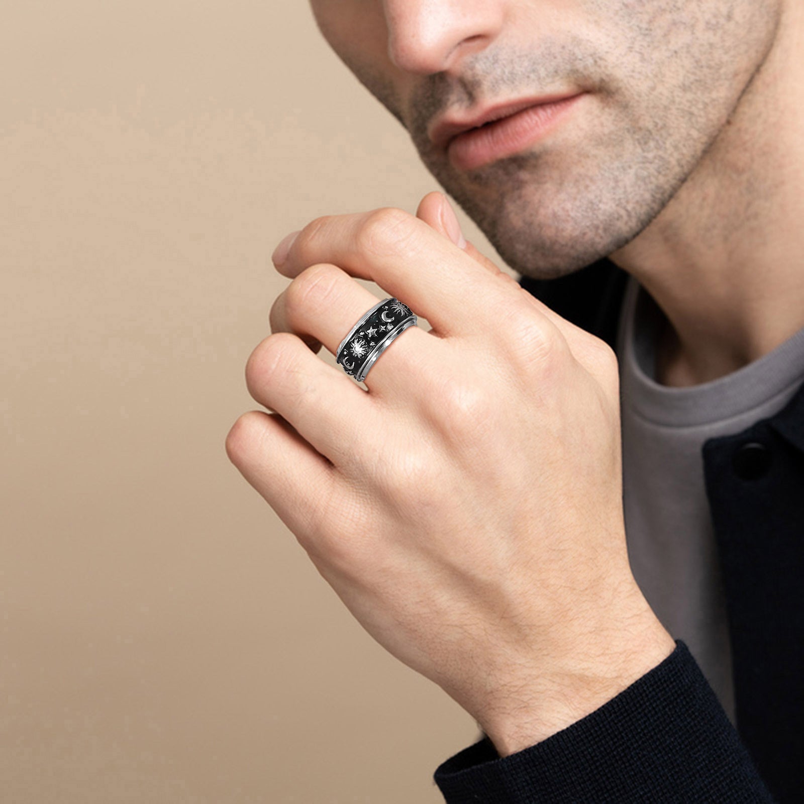 Stainless Steel Mystical Sky Spinner Ring