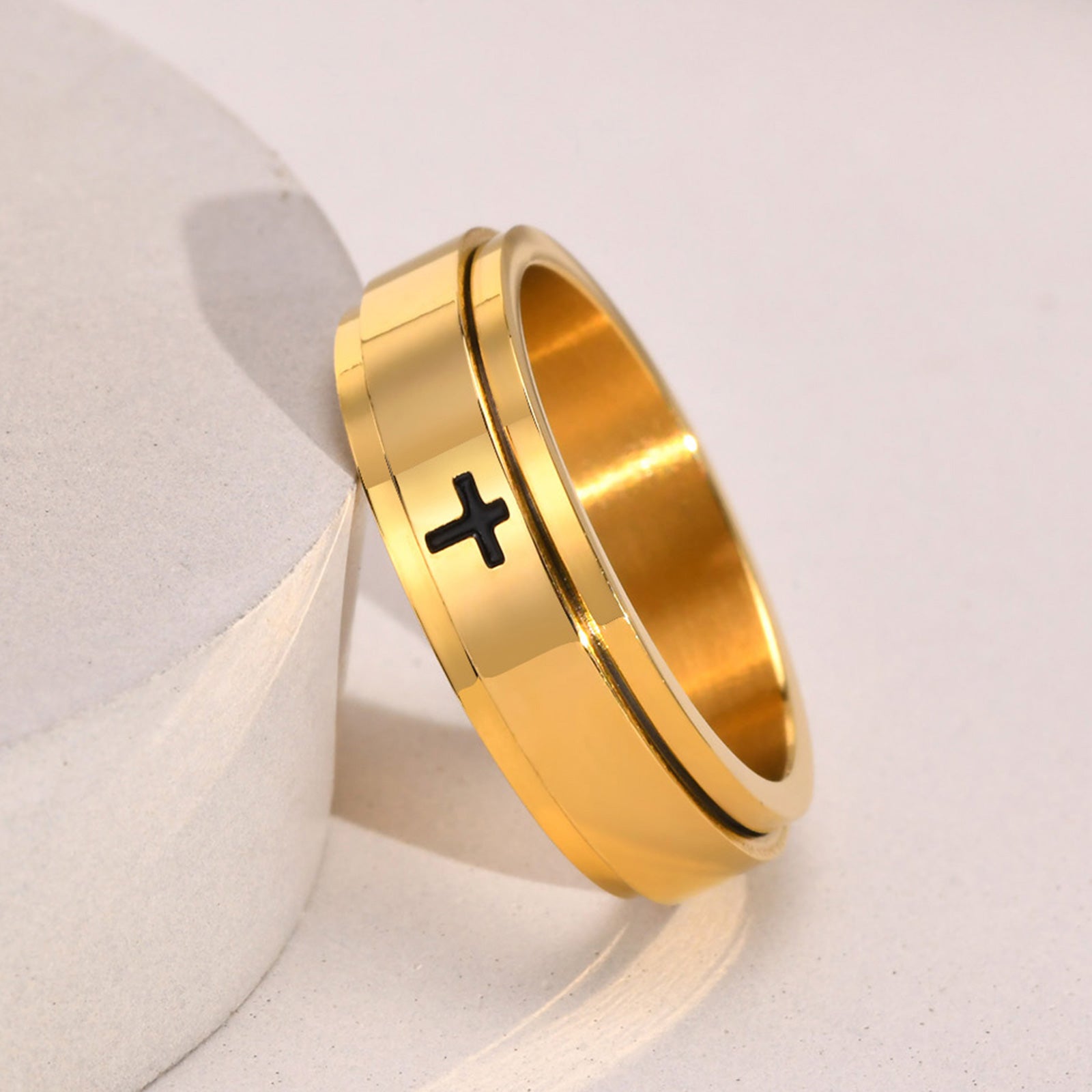 Stainless Steel Cross Thin Spinner Ring