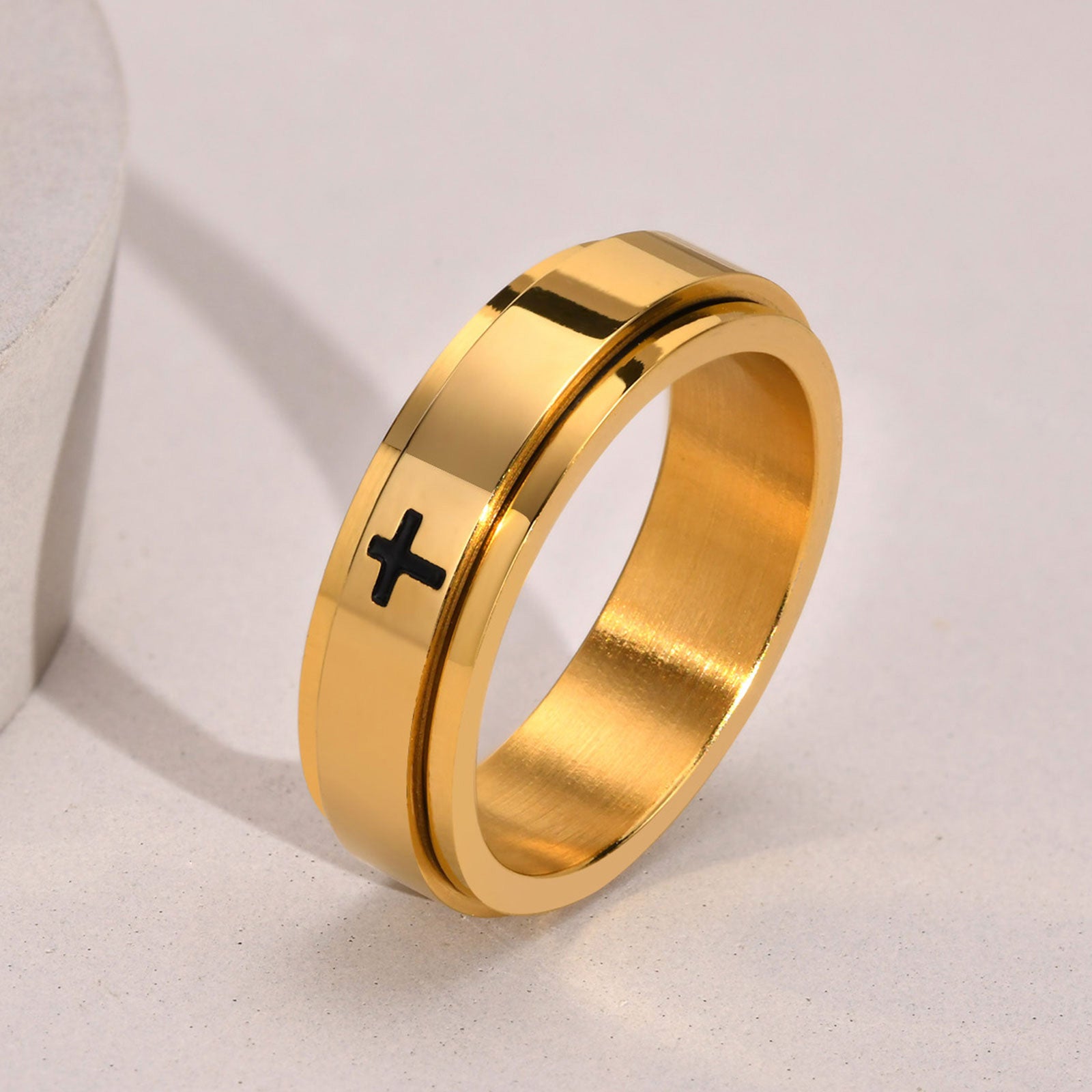 Stainless Steel Cross Thin Spinner Ring