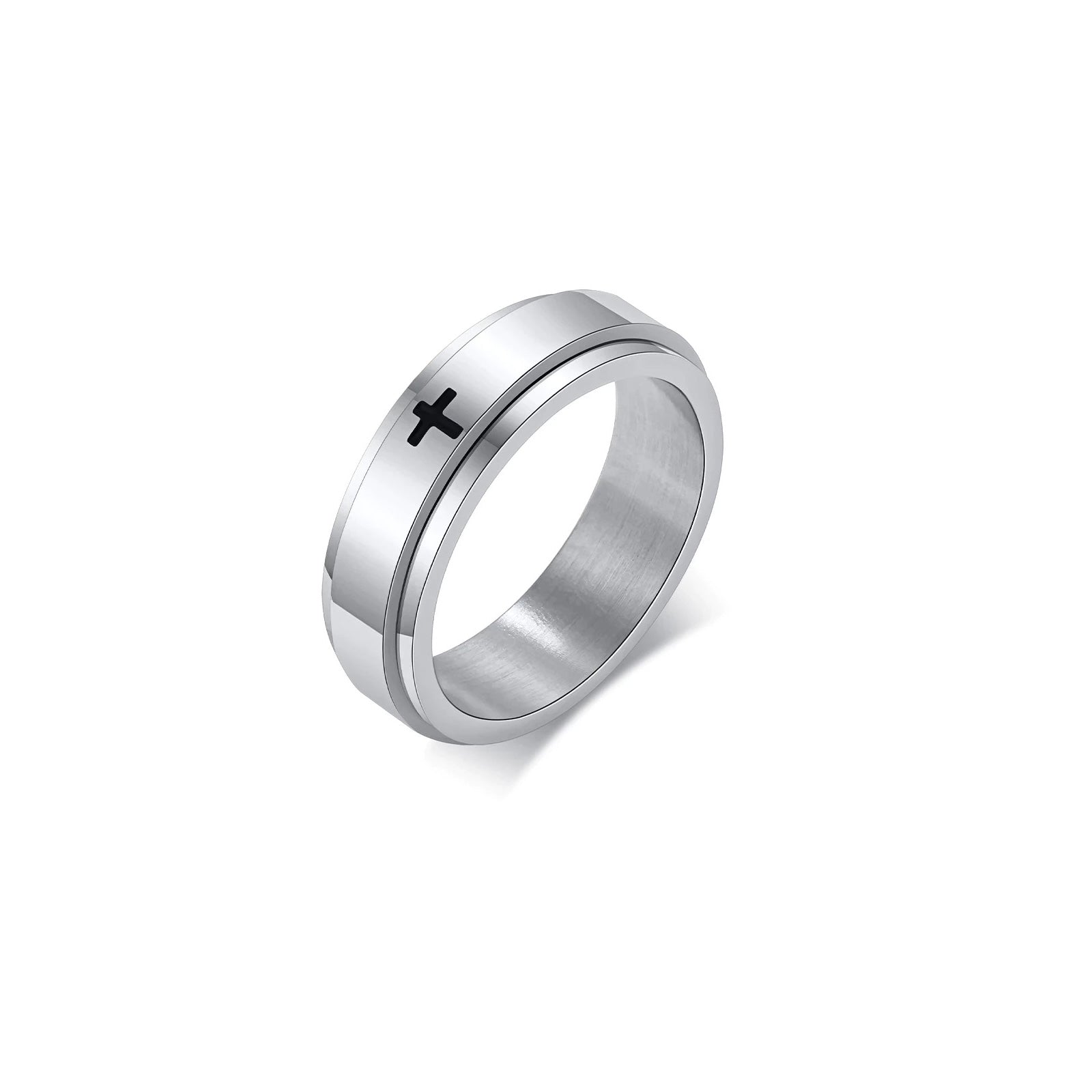 Stainless Steel Cross Thin Spinner Ring
