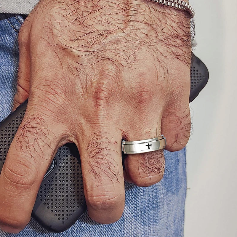 Stainless Steel Cross Thin Spinner Ring