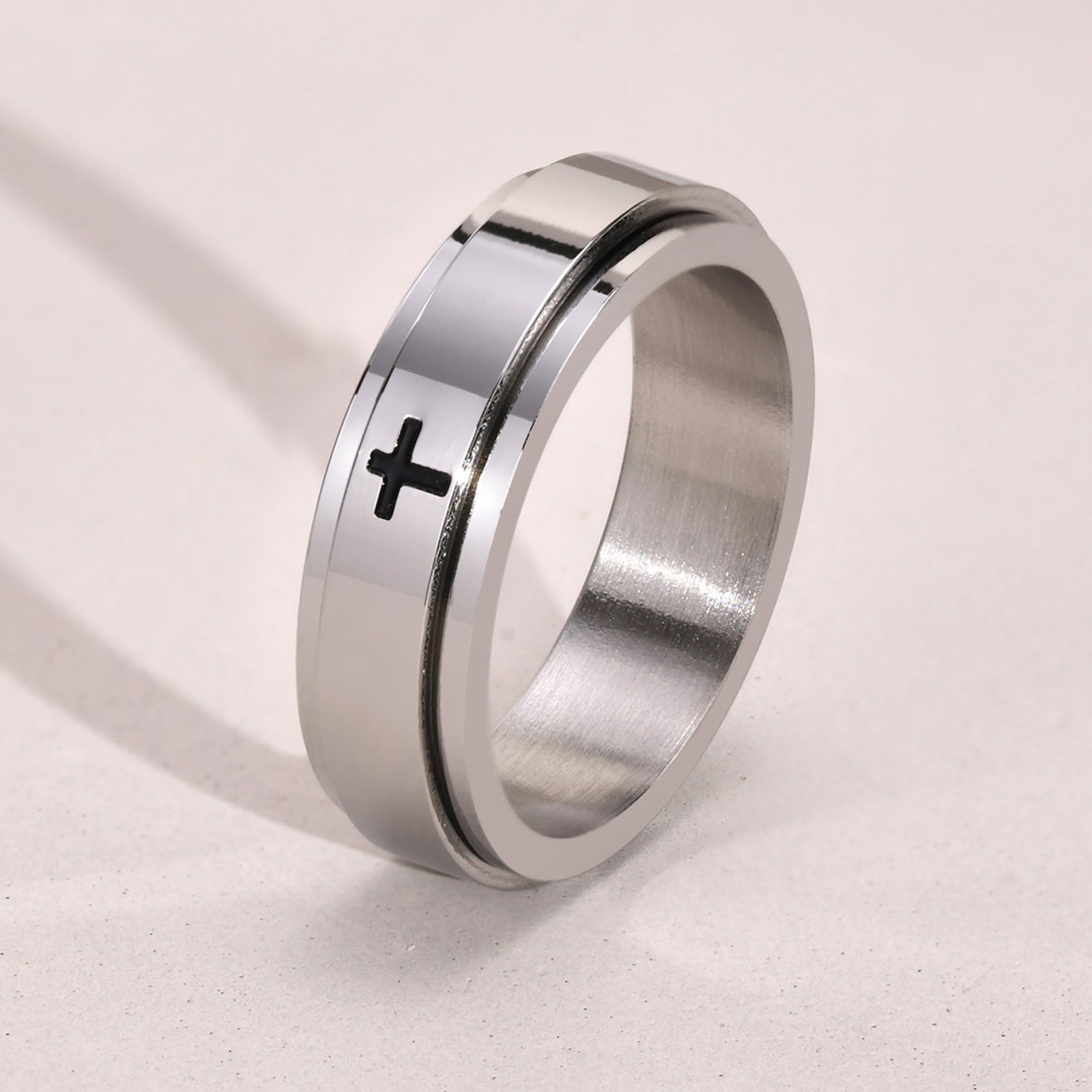 Stainless Steel Cross Thin Spinner Ring