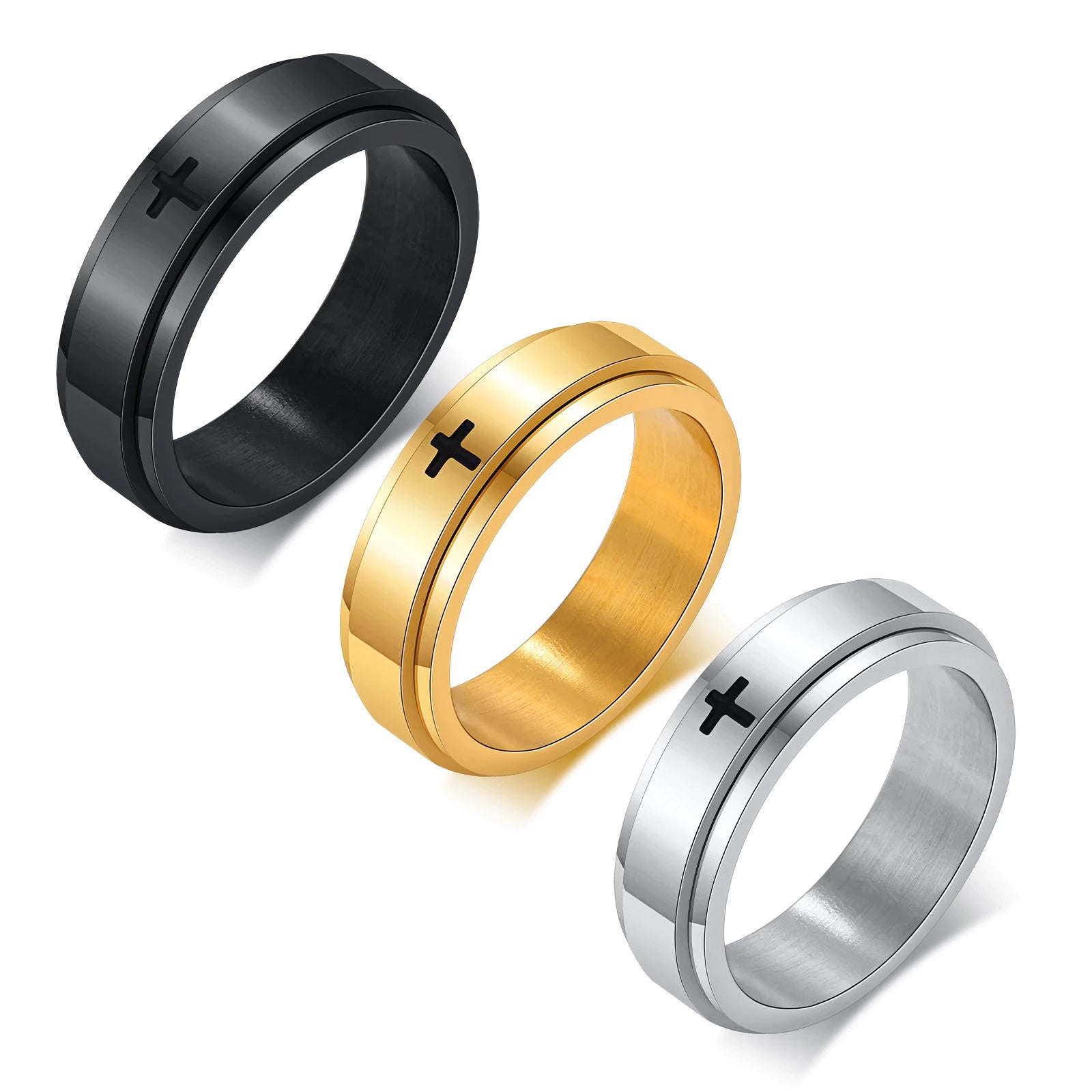 Stainless Steel Cross Thin Spinner Ring