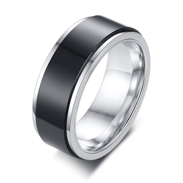 Stainless Steel Black Strip Spinner Ring