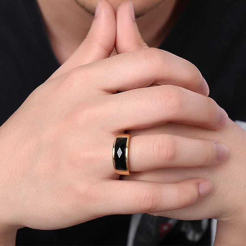 Stainless Steel Agate Stone Ring