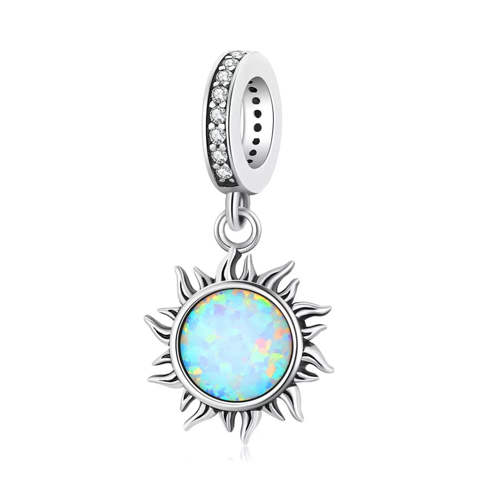 Sterling Silver Opal Sun Hypoallergenic Dangle Charm