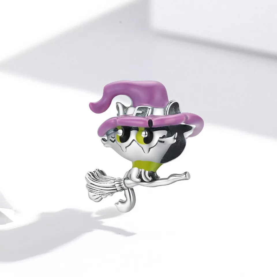 Sterling Silver Witch Cat Hypoallergenic Bead Charm