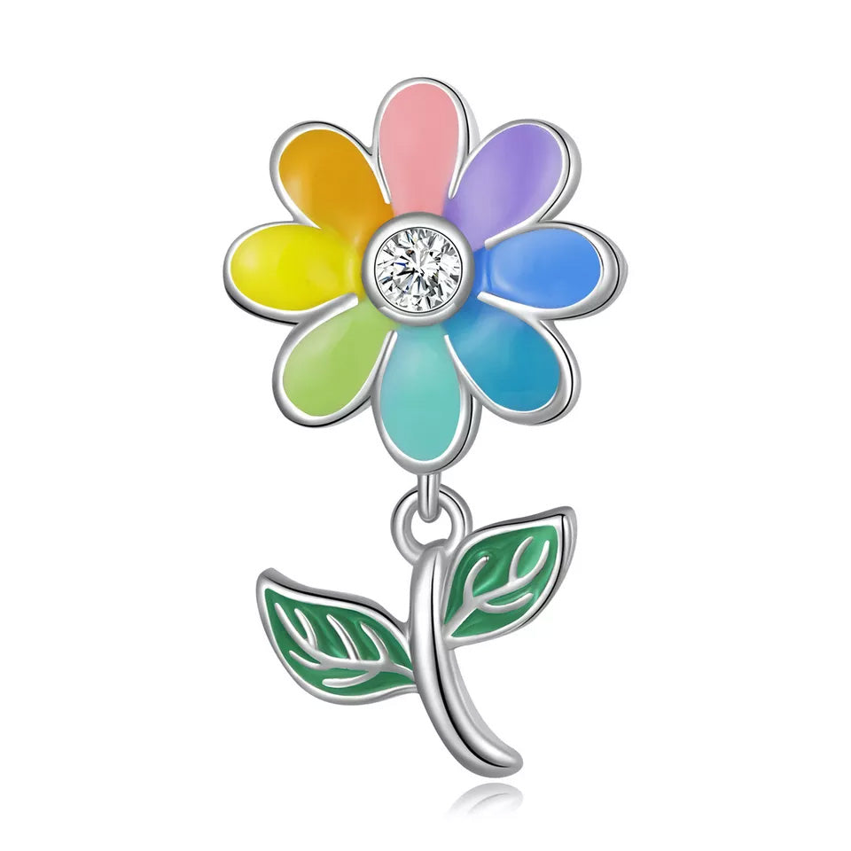 Sterling Silver Rainbow Flower Hypoallergenic Dangle Charm