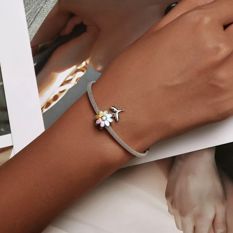 Sterling Silver Rainbow Flower Hypoallergenic Dangle Charm