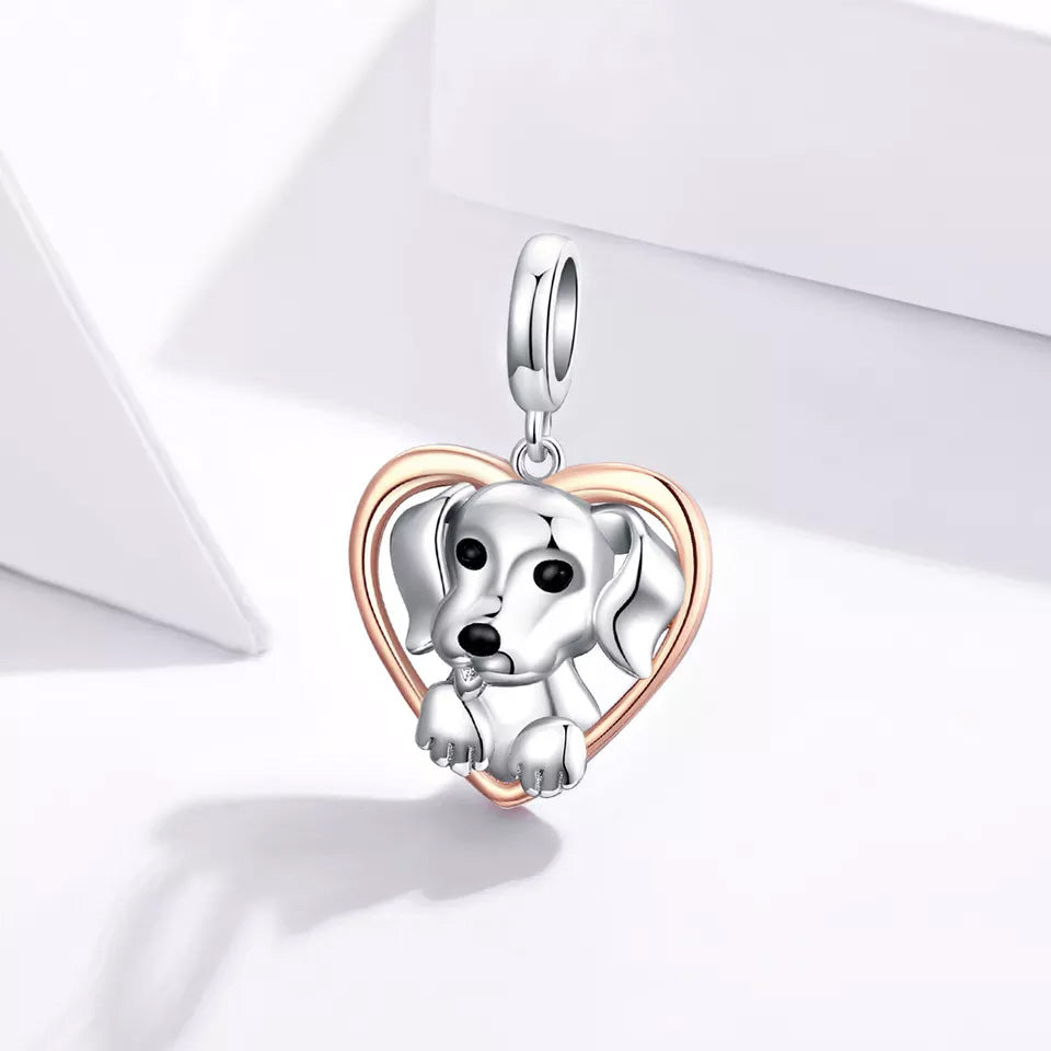 Sterling Silver I Love My Dog Dangle Charm