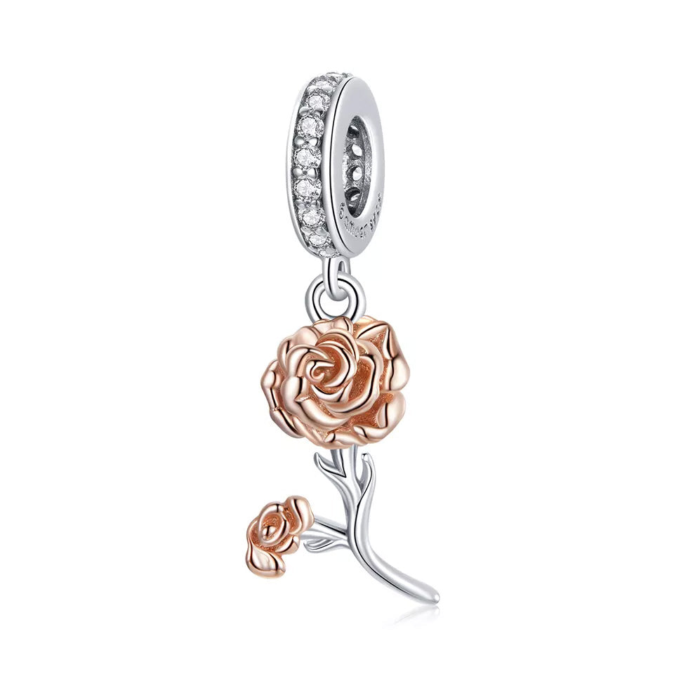 Sterling Silver Dainty Rose Dangle Charm