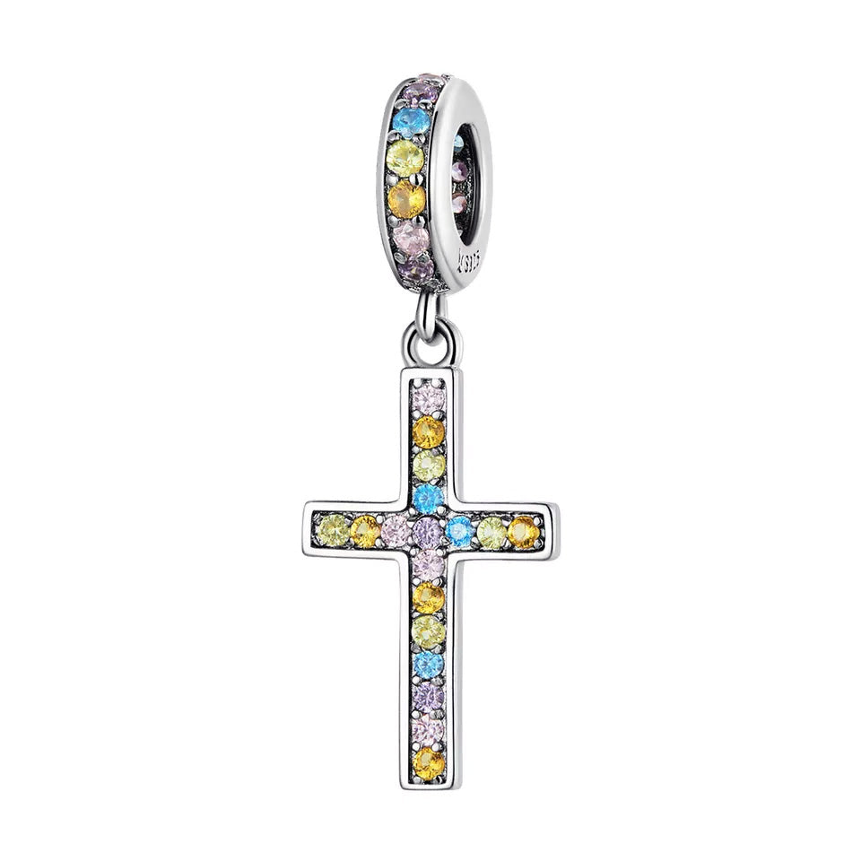 Sterling Silver Colourful Cross Dangle Charm