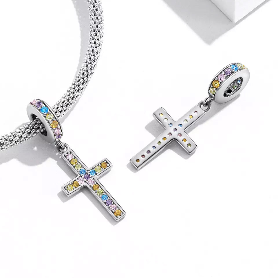 Sterling Silver Colourful Cross Dangle Charm
