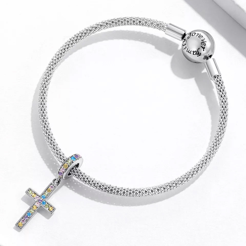 Sterling Silver Colourful Cross Dangle Charm