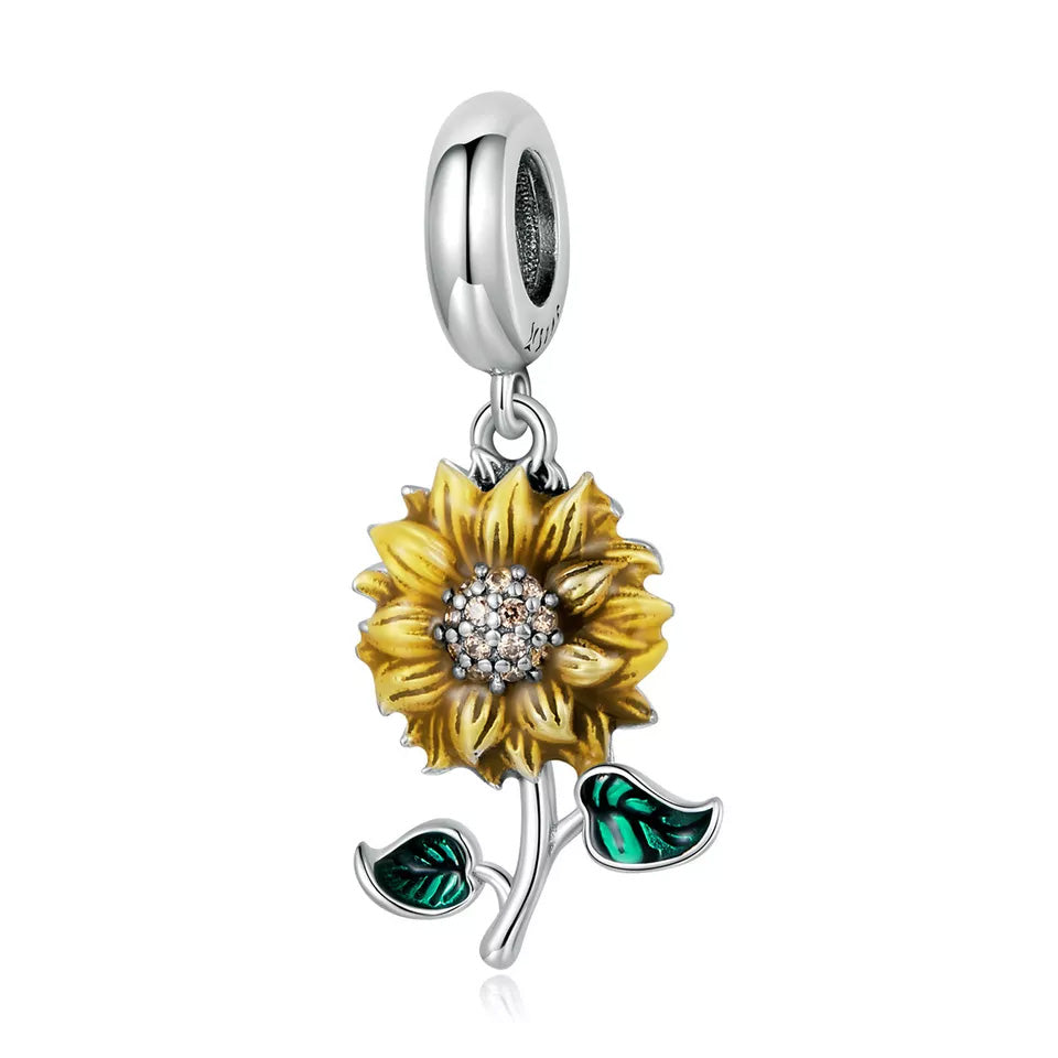 Sterling Silver Sunflower Dangle Charm